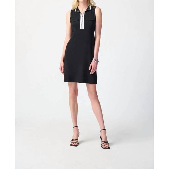 NEW JOSEPH RIBKOFF sleeveless shift dress in black/vanilla